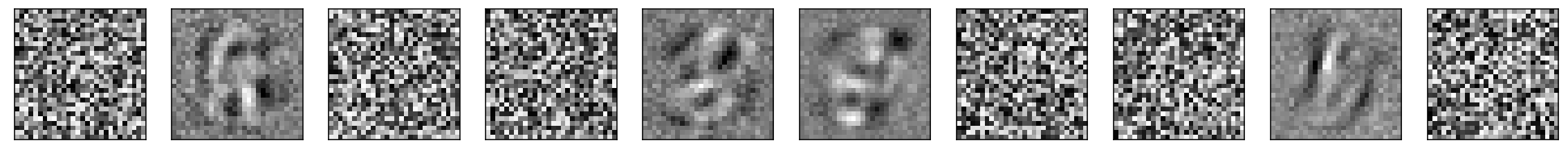 Denoising autoencoder first-layer weight filters